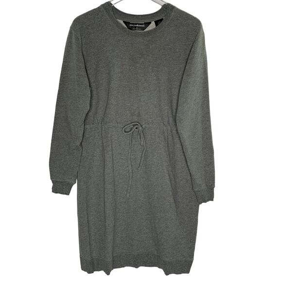 Norma Kamali M Long Sleeve Heather Gray Sweatshirt Dress Drawstring - Picture 1 of 8